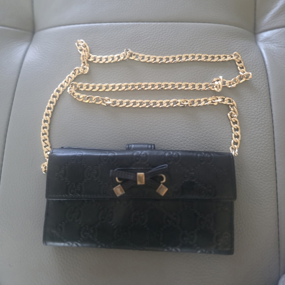 GUCCI Black Guccissima Leather Continental Wallet/Crossbody..EUC.